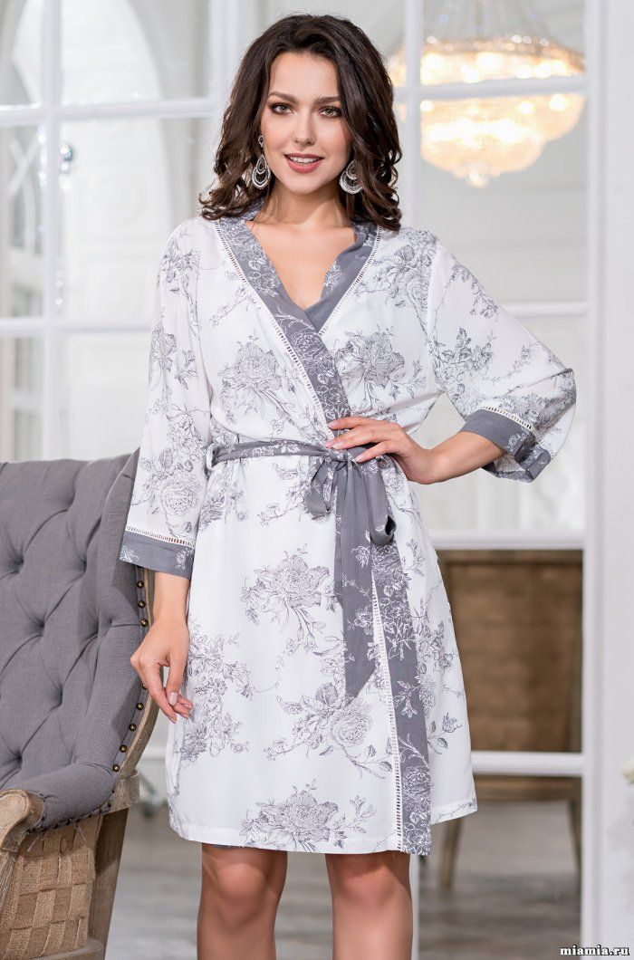 Халат Mia-Mella 6553 Collett — бело-серый